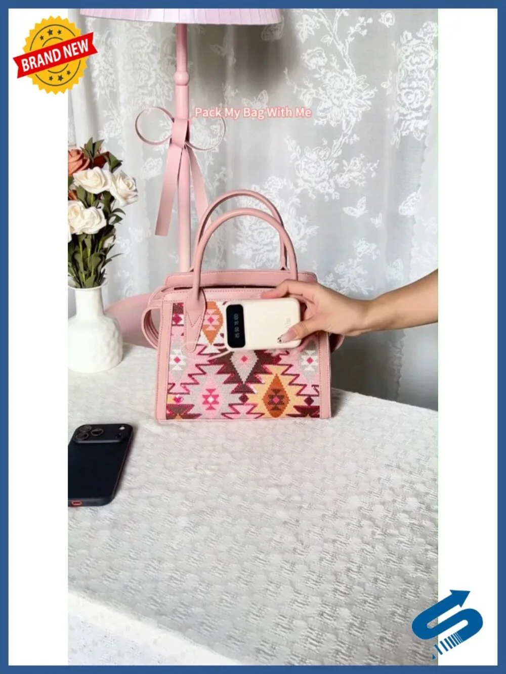 Sparkle Aztec Top-Handle Satchel Purse with Sequins Faux Leather Shoulder Bag